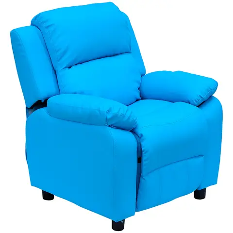 HOMCOM Kids Sofa Armchair Toddler Recliner Children's Chair Lounger Games Chair PU Leather with Storage Blue
