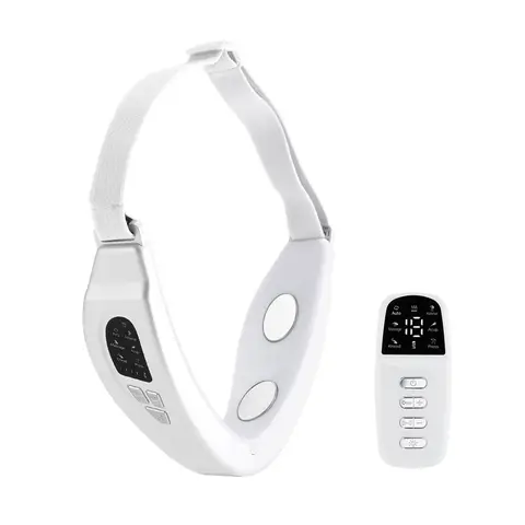 EYUSALL EMS Gesichtsstraffungsgerät mit Fernbedienung, V‑Face Gesichtsmaske mit 6 Massage‑Modi, 18 Intensitätsstufen, 40℃‑Wärmefunktion, 5‑Farben‑LED‑Lichttherapie weiß