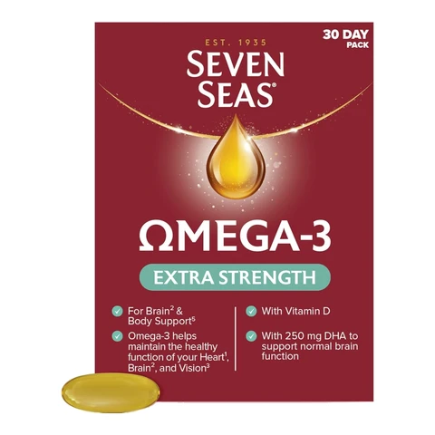 Seven Seas Omega-3 Fish Immune Support Oil Capsules Extra Strength with Vitamin D - 30 Capsules