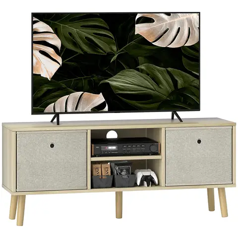 HOMCOM TV Cabinet Stand Unit for TVs up to 50" Flat Screen with Foldable Drawers and Shelves, Entertainment Centre Nature Woo