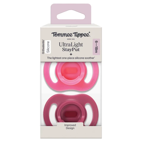 Tommee Tippee Ultra-Light Stayput Soother 6-18 Months 2 Pack Assorted Colours