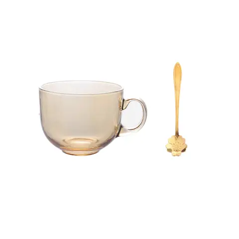 BJ Bajie Frühstückstasse, Hafertasse, Glasschüssel, Teeglas, Tasse, Milchtasse, Marktasse, Wassertasse mit Löffel, 450 ml