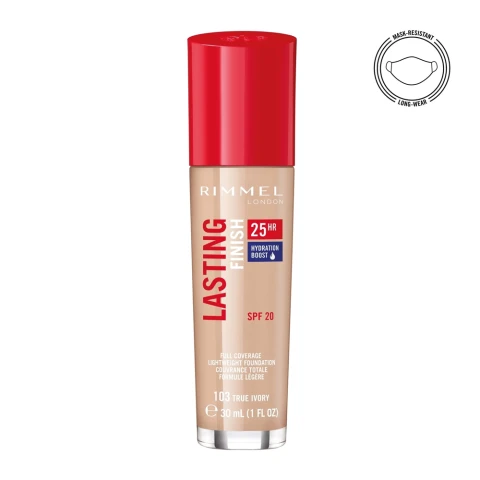Rimmel LASTING FINISH FOUNDATION 25HR (WITH COMFORT SERUM) 30ML 103 True Ivory