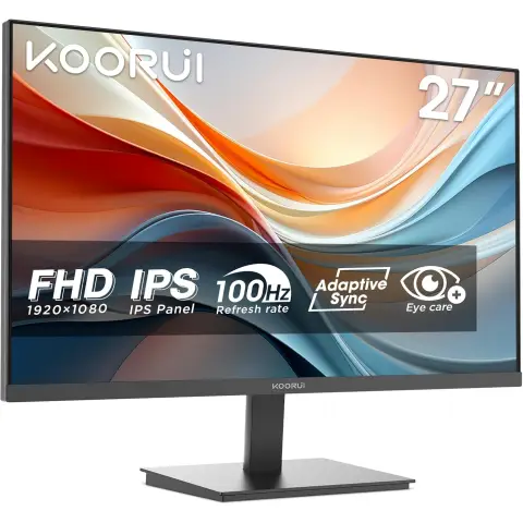 KOORUI E2711F 27 Inch FHD Monitor, Gaming 100Hz, IPS Computer Monitors, 1080P Pc Screen, Adaptive Sync, 5ms, VESA 100x100mm, Eye Care, HDMI, VGA