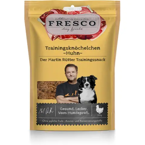 FRESCO Hund Martin Rütter Trainingsknöchel Huhn 150 g Zuckerfreie Leckerlis für aktive Hunde Aus Frischem Fleisch 100% Frische Zutaten zur Belohnung, Training und als Snack