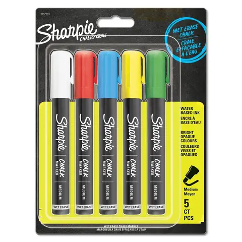 Sharpie Chalk Markers Wet Erase Assorted Colours, Pack of 5
