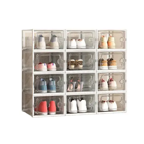 ochama Shoe Storage Transparent Shoe Boxes - Clear Durable Shoe Organiser, Dust-proof Plastic Shoe Box, Stackable Plastic Boxes, 12 pcs Stackable Shoe Boxes with Lid, Air Vent Design - Home Storage, Organiser, 23*33*14 cm