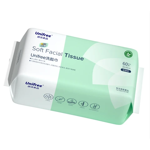 Unifree Soft Facial Tissue with Pearl Texture, Extra Thick & Large, 20 x 20 cm, 60 Sheets