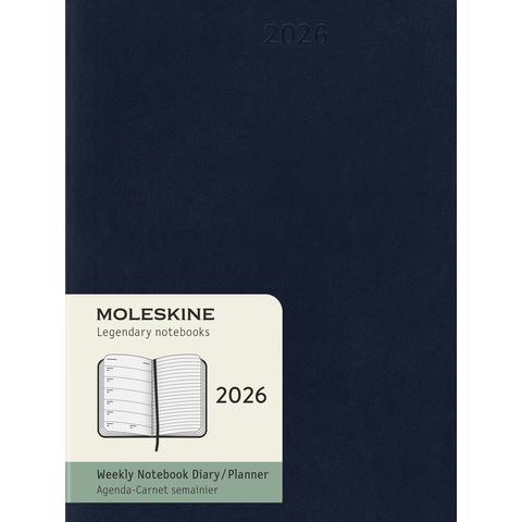 Moleskine Agenda semainier 2026 avec couverture souple, bleu saphir - Format XL