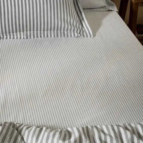 Yard Fitted Sheet Hebden Narrow Stripe 100% Cotton Grey Single