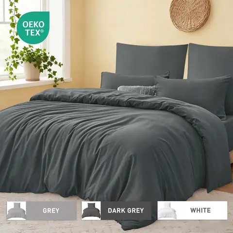 LeBonsoir Dark Gray Duvet Cover Set，230x220cm/50x75cmx2 Soft Double Brushed Bedding Set， with Zip， 3 Pieces， Includes 1 Duvet Cover & 2 Pillowcases，NO Comforter