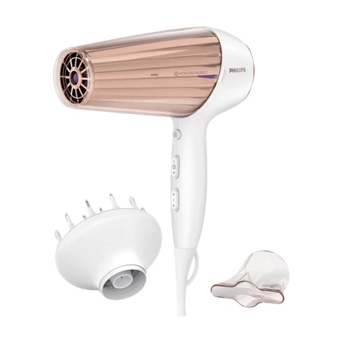 Philips DryCare Prestige Haartrockner mit MoistureProtect-Sensor HP8280 / 00, 2300 W, Gleichstrommotor und 2 Aufsätzen