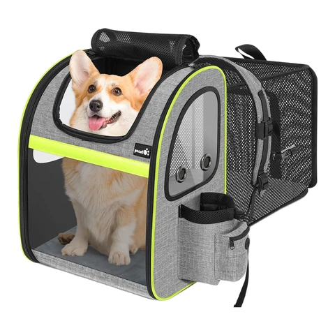 Pecute Sac à dos pour animaux de compagnie, grande taille, extensible, pour chats jusqu'à 11 kg ou chiens jusqu'à 10 kg, tissu en mesh respirant, pour le voyage et la randonnée