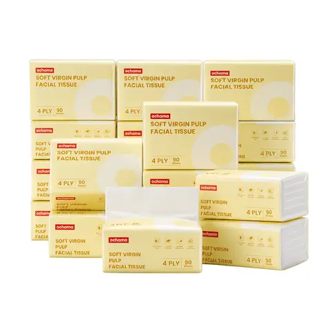 ochama Weiche Zellstoff‑Hautfreundliche Taschentücher, 4‑lagig geprägt, extra dick für Gesicht und Tisch, 90 Blatt × 20 Packungen, Familienpackung