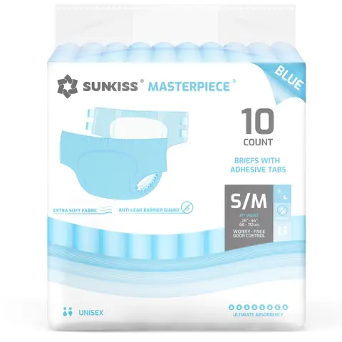 SUNKISS Masterpiece Windeln für Erwachsene mit ultimativer Saugfähigkeit, Einweg Inkontinenz Slips für Männer und Frauen, mit Tabs, Auslaufschutz bei Blasenschwäche, Blau, Größe S/M, 10 Stück