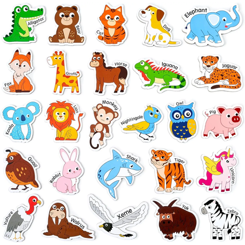 JoyCat Wooden Animal Alphabet Magnets - Large A-Z Fridge Set, 26 Pieces for Toddlers