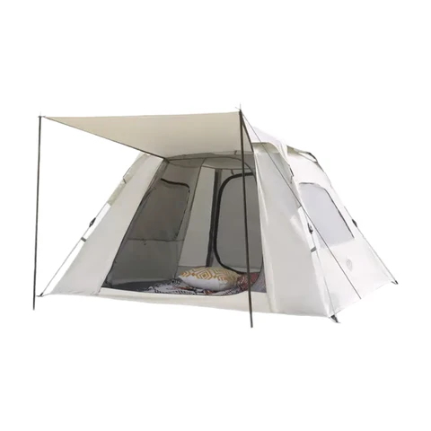 ochama×J.ZAO Camping Tent with Extended Canopy - Automatic Set-up, Waterproof, Windproof Tent with Mesh Windows Off-white Suitable for 3-4 People