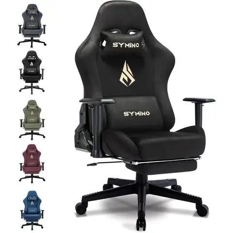 Symino Gaming Chair, Breathable Office Chair Made of High-Quality Fabric, As Soft as Fur, Ergonomic PC Chair, Adjustable and Swivel Desk Chair with Footrest,black