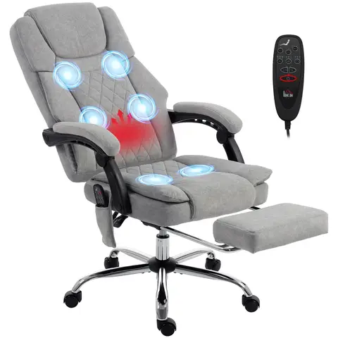 HOMCOM Office Chair with 6-Point Vibration Massage and Heat, Printed Velvet-feel Fabric Executive Computer Desk Chair with Double-layer Padding, High Back, Reclining, Footrest, Linkage Armrests, Grey