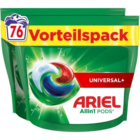 Ariel All-in-1 Waschmittel Pods, Flüssigwaschmittel Kapseln 76 Waschladungen, Universal+, Kraftvolle Fleckenentfernung ab der ersten Wäsche