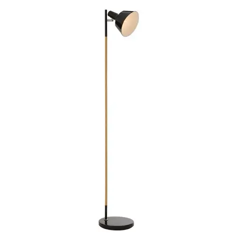 Interiors by Premier Floor Lamp Bryant Wood & Metal Black H:150cm