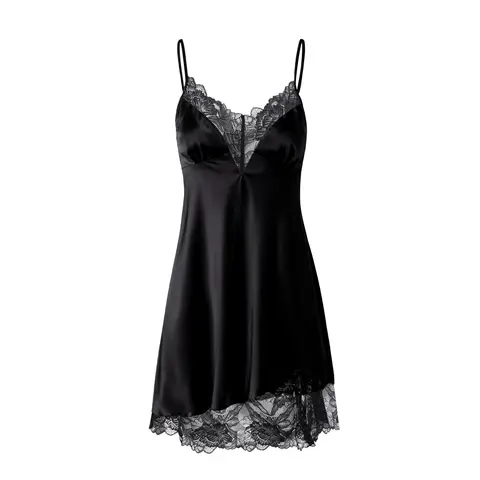 IZURIA wide lace v-neck black silk-like suspender dress  XL