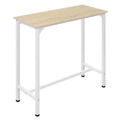 EUGAD Hoher Küchentisch, schmaler Bartisch, für Kücheninsel, Esszimmer, Bar und Café, Metallrahmen, Holzplatte, verstellbare Füße, Industriestil, Hell Eiche + Weiß