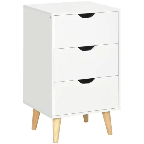 HOMCOM Bedside Table, Bedside Cabinet with 3 Drawers, Side End Table with Pine Wood Legs for Bedroom Living Room, White