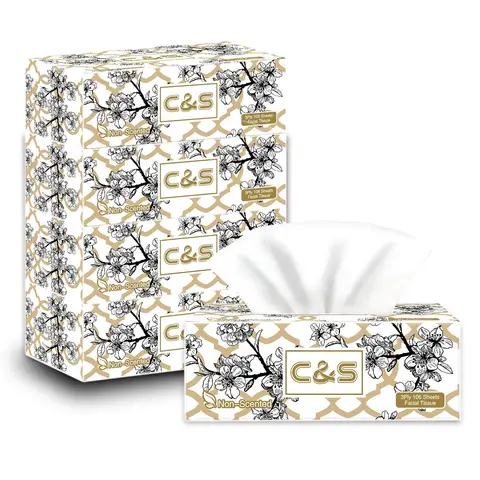 C&S Boxed Tissues, 3-Ply, 424 Sheets (106 Sheets * 4 Boxes), Easy Draw, For Home & Office Use