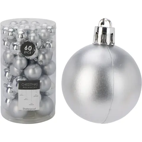 WEIHNACHTSKUGELN SET 60STÜCK SILBER