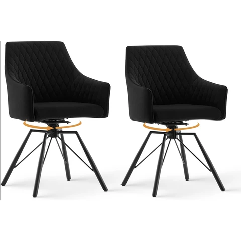 CLIPOP Swivel Dining Chairs Set of 2 Velvet with 360 Rotating Metal Base, Padded Kitchen Armchair for Living Room Accent (2,black)