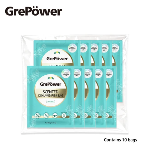 Grepower Linen-Scented Dehumidifying Bags, 10-Pack, Effective Against Moisture & Condensation, Super Absorbent, Fast-Acting, For Closets, Home, Kitchen, Garage, Bedroom, RV, Office, Basement
