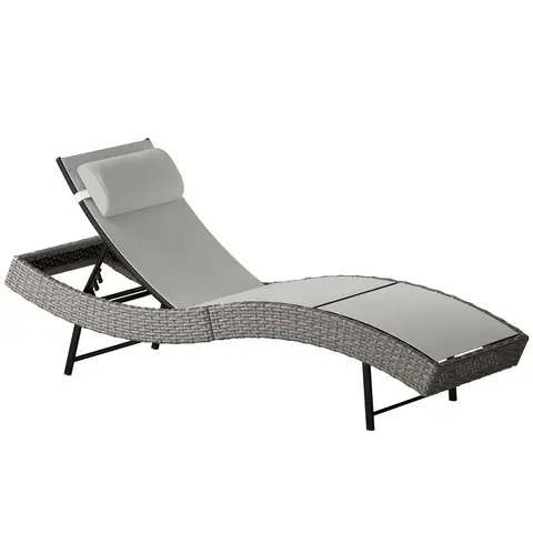 Outsunny Rattan Sun Lounger with Mesh Seat Light Grey