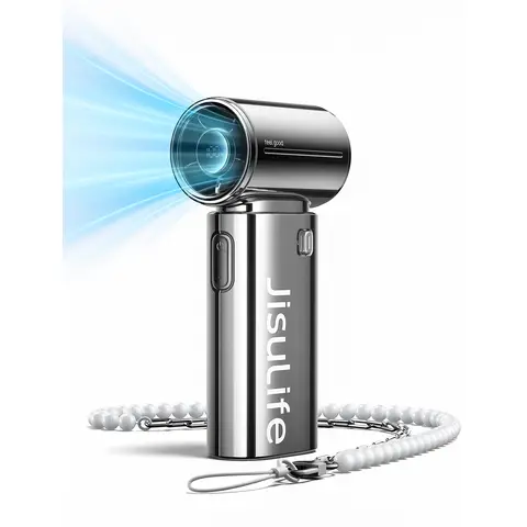 JISULIFE Life9S Ventilateur à Main Portable Haute Vitesse avec Flux d'Air Turbo à 9 Pales, Batterie Rechargeable 5000 mAh, Écran LED et 5 Réglages de Vitesse - Argent