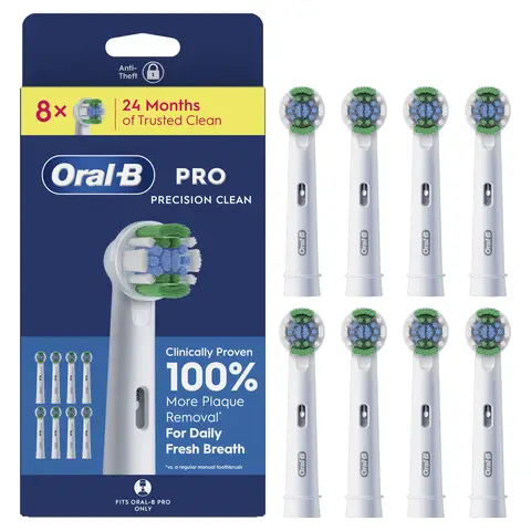 Oral-B Pro Precision Clean Electric Toothbrush Heads, Angled Bristles, Pack of 8 Toothbrush Heads, White
