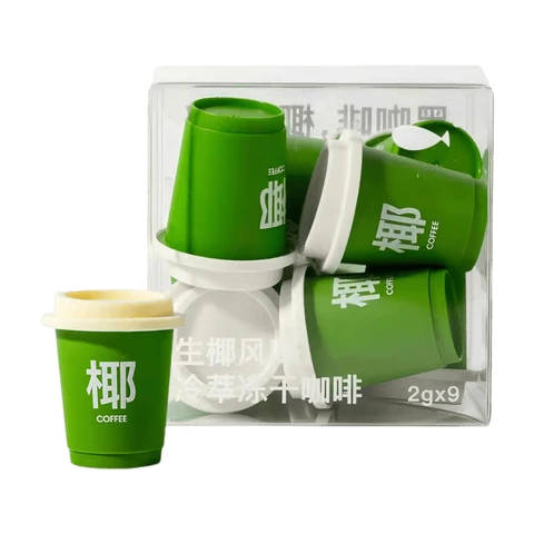 Office Fish Freeze-dried Black Coffee met nata de coco-smaak 2 g per stuk × 9 stuks per verpakking