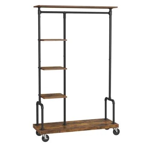 VASAGLE Clothes Rack, 5-Tier Garment Rack with Metal Pipes, 103.5x40x174.5cm, Rustic Brown and Black