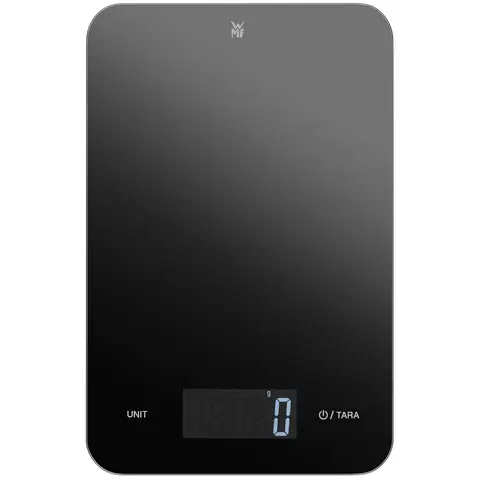 WMF Digitale Küchenwaage Schwarz 23,3 x 15 x 1,5 cm, Backwaage, Haushaltswaage, Digitale Küchenwaage, Sicherheitsglas, Grammgenau, Tara-Funktion, 5kg Maximalgewicht, Schwarz