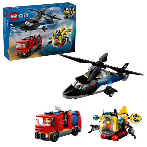 LEGO City 60462 Helicopter, Fire Engine & Submarine Remix Set