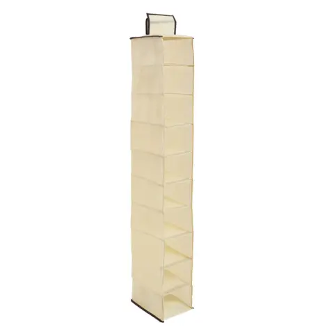 Tavia Cream Brown Trim 10 Section Hanging Shoe Organiser