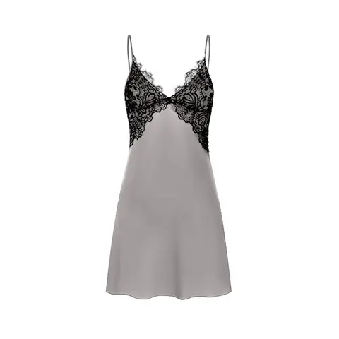 IZURIA chest lace v-neck gris fume silk-like suspender dress  S