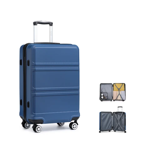 Fashion Hand Luggage Lightweight ABS Hard Shell Trolley Travel Suitcase with TSA Combination Lock and 4 Wheels Cabin Carry-on Suitcases 2 Year Warranty Durable (20", Navy)