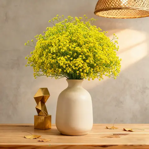 Wei's Moment 5Pcs Artificial 
Flowers, Fake Flowers Silk Plastic Artificial Gypsophila Realistic Flower Arrangements Wedding Decoration Table Centerpieces yellow