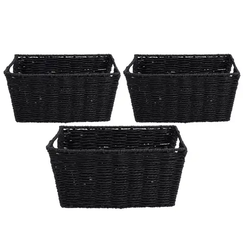 Lot de 3 paniers de rangement/organisateurs en papier tressé décoratif avec cadre métallique, cubes empilables pour étagères