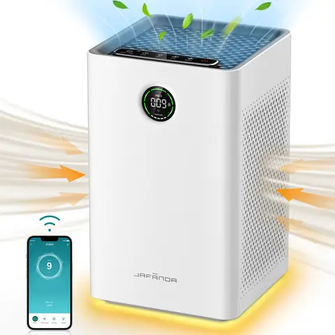 Jafända Luftreiniger für große Räume bis zu 110 m², H13 echter HEPA-Filter mit Aktivkohle, intelligente WLAN- & Alexa-Steuerung, entfernt Staub, Pollen, Rauch und Gerüche, 23 dB Schlafmodus