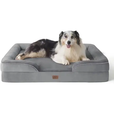 BEDSURE Orthopädisches Hundebett, Ergonomisches Hundesofa, 106 x 80 cm, Hundecouch mit Eierkartonschaum für große Hunde, Waschbar, Rutschfest, Grau