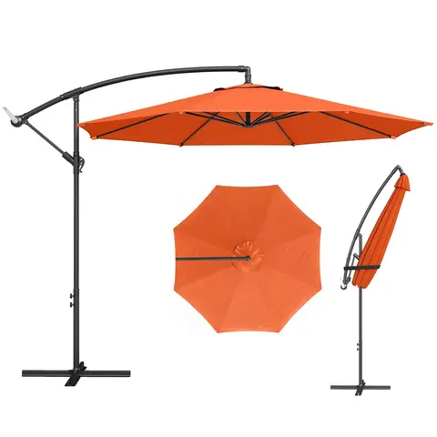Outsunny 3(m) Garden Banana Parasol Hanging Cantilever Umbrella with Crank Handle, 8 Ribs and Cross Base for Outdoor, Sun Shade, Orange