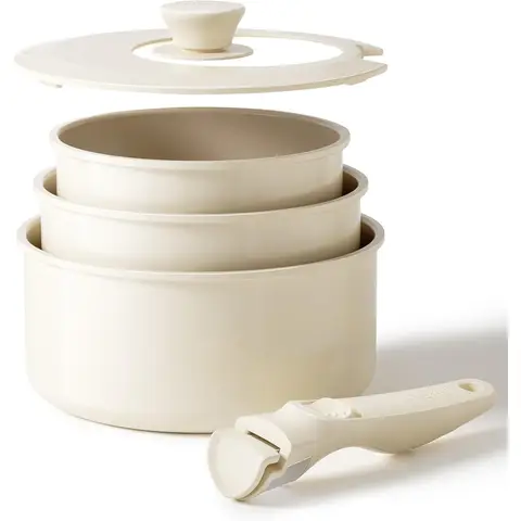 Redchef Set de 5 casseroles en céramique, version améliorée, avec casserole 16 cm/18 cm/20 cm, couvercle et poignée amovibles, sans PTFE/PFOA/PFAS, compatible lave-vaisselle