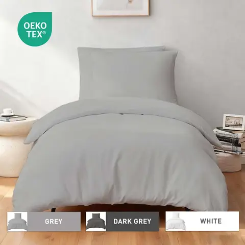 LeBonsoir Parure de lit brossée avec 1 housse de couette 155 x 220 cm et 2 taies d’oreiller 80 x 80 cm, avec fermeture éclair - Gris clair