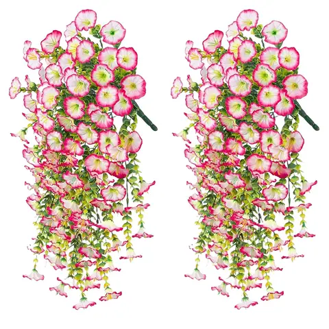 4Pcs 29.52in/75cm
Artificial Fake Hanging Flowers Plants for Outdoor Indoor Spring Summer Decoration Faux Silk Realistic Morning Glory Trailing Vines Hanging Plants for Home Porch Patio Balcony Deco(pink white)
